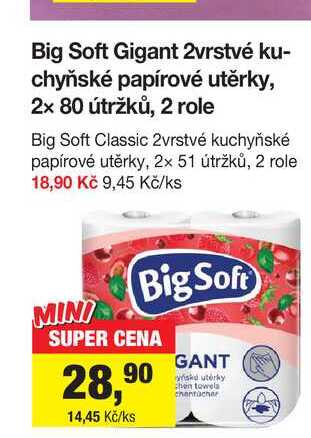Big Soft Gigant 2vrstvé kuchyňské papírové utěrky, 2x 80 útržků, 2 role 