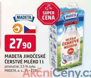 MADETA JIHOČESKÉ ČERSTVÉ MLÉKO 1l plnotučné, 3,5 % tuku