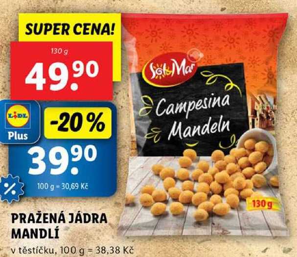 PRAŽENÁ JÁDRA MANDLÍ, 130 g