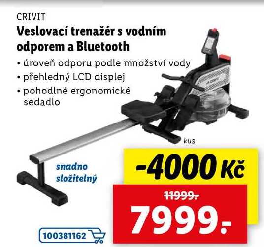Veslovací trenažér s vodním odporem a Bluetooth