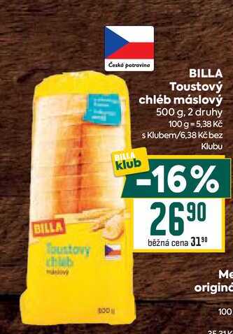 BILLA Toustový chléb máslový 500 g