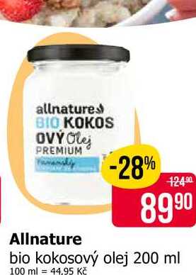 Allnature bio kokosový olej 200 ml 