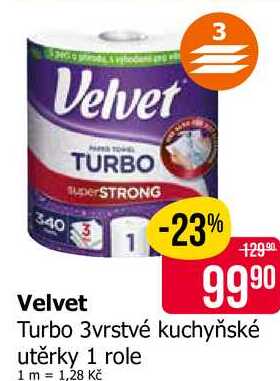 Velvet Turbo 3vrstvé kuchyňské utěrky 1 role