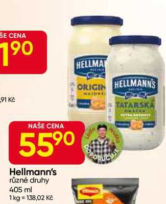 Hellmann's tatarská omáčka, majonéza 405ml, vybrané druhy