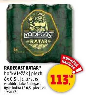 RADEGAST RATAR hořký ležák plech, 6x 0,5 l