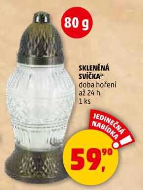 SKLENĚNÁ SVÍČKA doba hoření až 24 h, 1 ks 