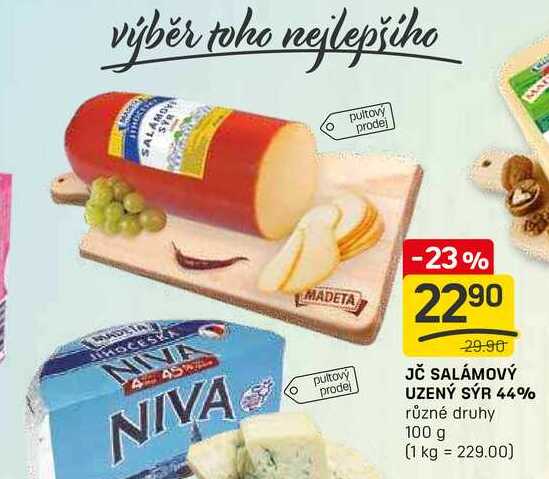JČ SALÁMOVÝ UZENÝ SÝR 44% různé druhy 100 g