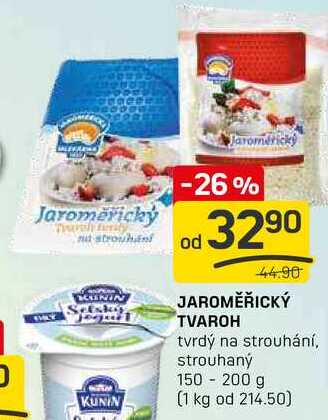 JAROMĚŘICKÝ TVAROH tvrdý na strouhání, strouhaný 150 - 200 g  