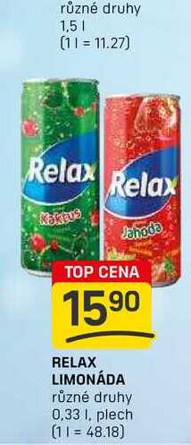 RELAX LIMONÁDA různé druhy 0,33 I, plech  