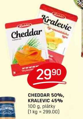 CHEDDAR 50%, KRALEVIC 45% 100 g, plátky 
