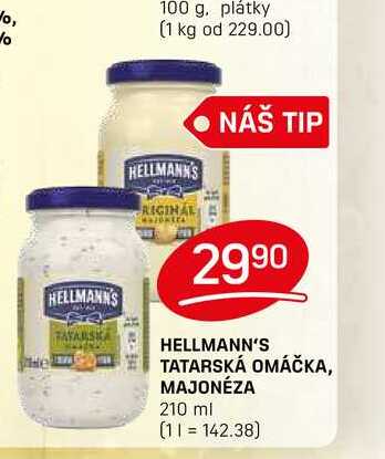HELLMANN'S TATARSKÁ OMÁČKA, MAJONÉZA 210 ml 