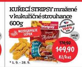 KUŘECÍ STRIPSY mražené v kukuřičné strouhance 600g 