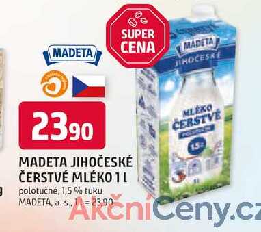 MADETA JIHOČESKÉ ČERSTVÉ MLÉKO 1l polotučné, 1,5 % tuku