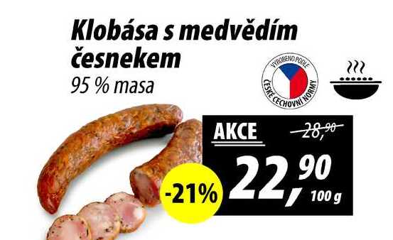 Klobása s medvědím česnekem 95% masa, 100 g