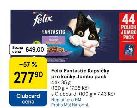 Felix Fantastic Kapsičky pro kočky Jumbo pack, 44× 85 g 