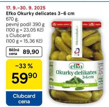 Efko Okurky delicates 3-6 cm, 670 g. pevný podíl 390 g 