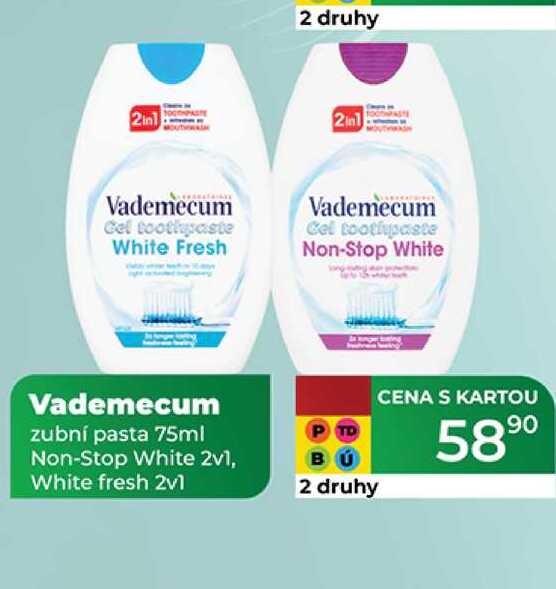 Vademecum zubní pasta 75ml Non-Stop White 2v1, White fresh 2v1 