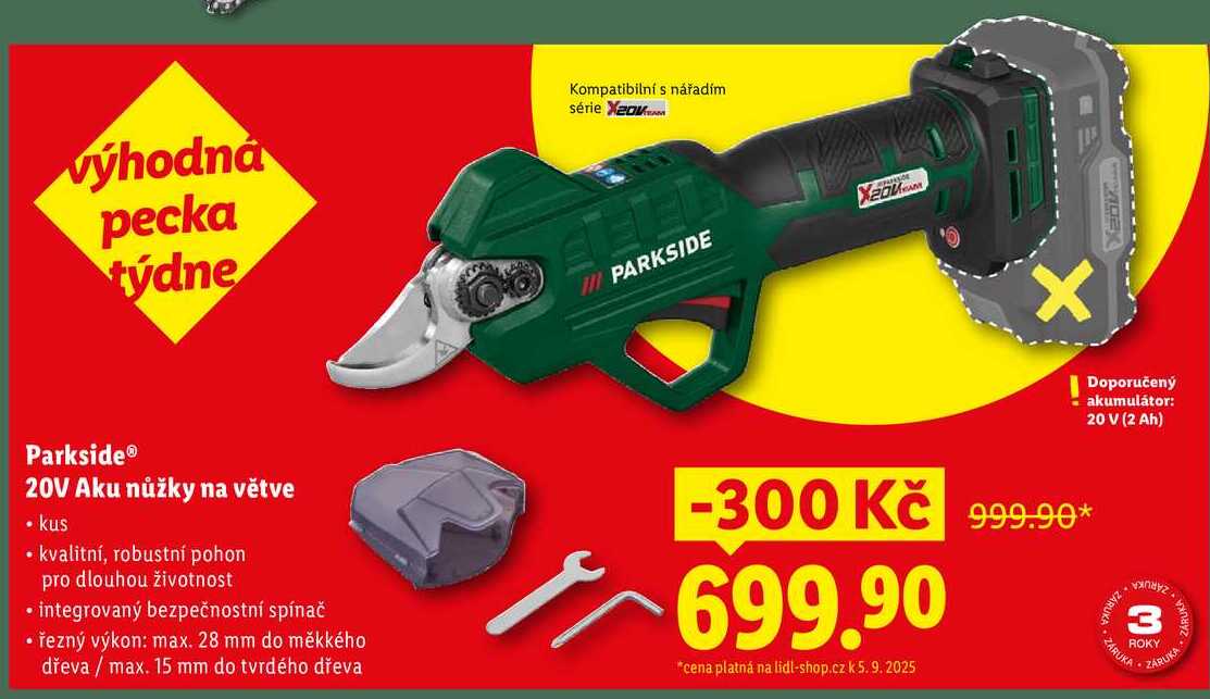 Parkside 20V Aku nůžky na větve 