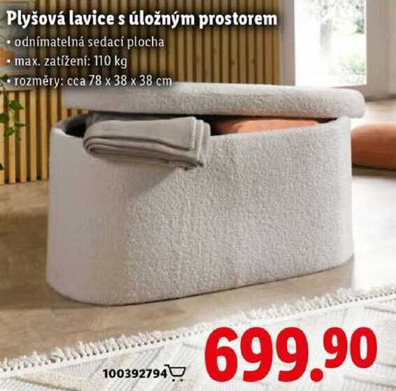 Plyšová lavice s úložným prostorem 