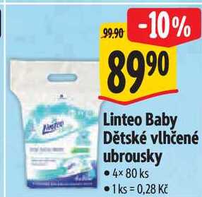 Linteo Baby Dětské vlhčené ubrousky, 4x 80 ks 
