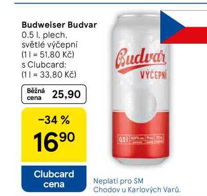 Budweiser Budvar výčepní, 0,5 l, plech