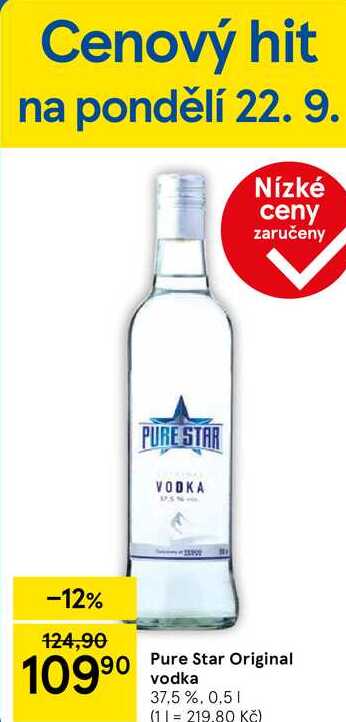 Pure Star Original vodka 37,5%, 0.5 l