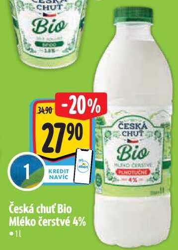 Česká chuť Bio Mléko čerstvé 4%, 1 l