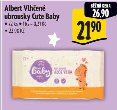 Albert Vlhčené ubrousky Cute Baby, 72 ks v akci