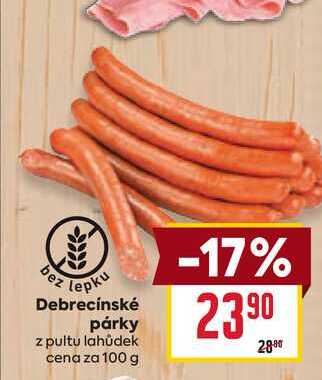 Debrecínské párky z pultu lahůdek cena za 100g