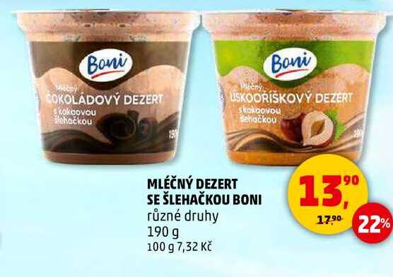 MLÉČNÝ DEZERT SE ŠLEHAČKOU BONI různé druhy, 190 g  