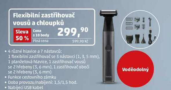 Flexibilní zastřihovač vousů a chloupků  