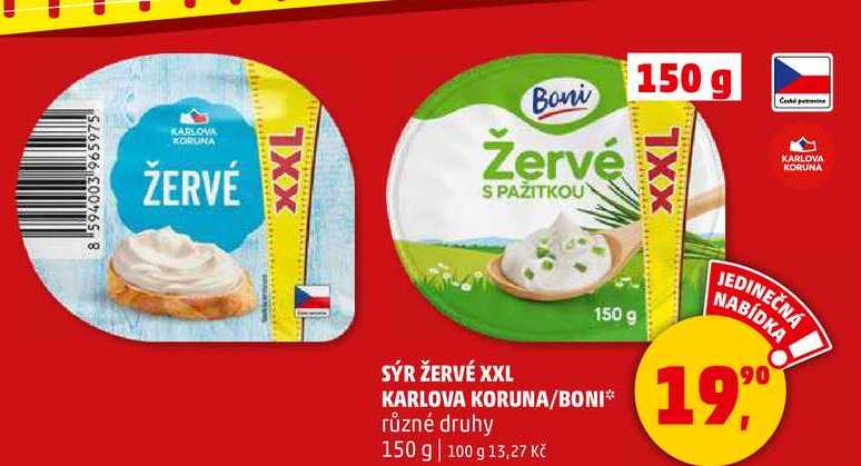 SÝR ŽERVÉ XXL KARLOVA KORUNA/BONI různé druhy, 150 g 