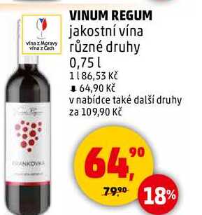 VINUM REGUM jakostní vína různé druhy, 0,75 l