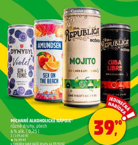 MÍCHANÉ ALKOHOLICKÉ NÁPOJE různé druhy, plech 6% alk., 0,25 l