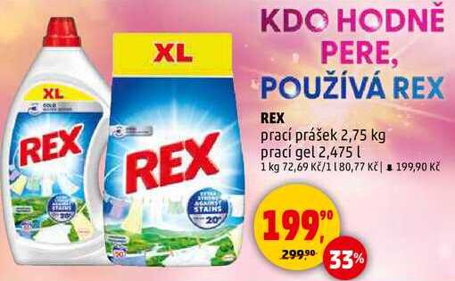 REX prací prášek 2,75 kg, prací gel 2,475 l