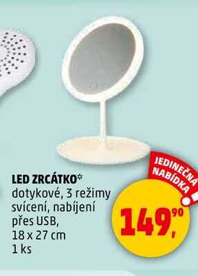 LED ZRCÁTKO dotykové, 3 režimy svícení, nabíjení přes USB, 18 x 27 cm, 1 ks