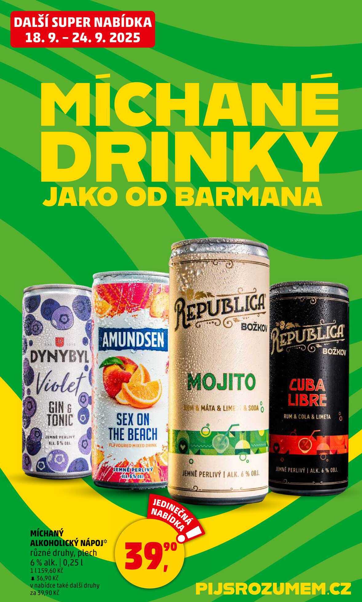 MÍCHANÝ ALKOHOLICKÝ NÁPOJ různé druhy, plech 6% alk., 0,25 l