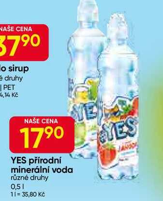 YES přírodní minerální voda různé druhy 0,5l