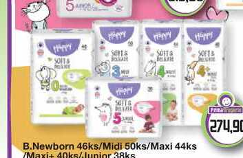 BELLA Happy dět.pleny Newborn 46ks/Midi 50ks/Maxi 44ks /Maxi+ 40ks/Junior 38ks