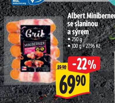   Albert Miniberner se slaninou a sýrem 250 g 