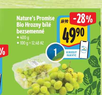 Nature's Promise Bio Hrozny bílé bezsemenné 400 g  
