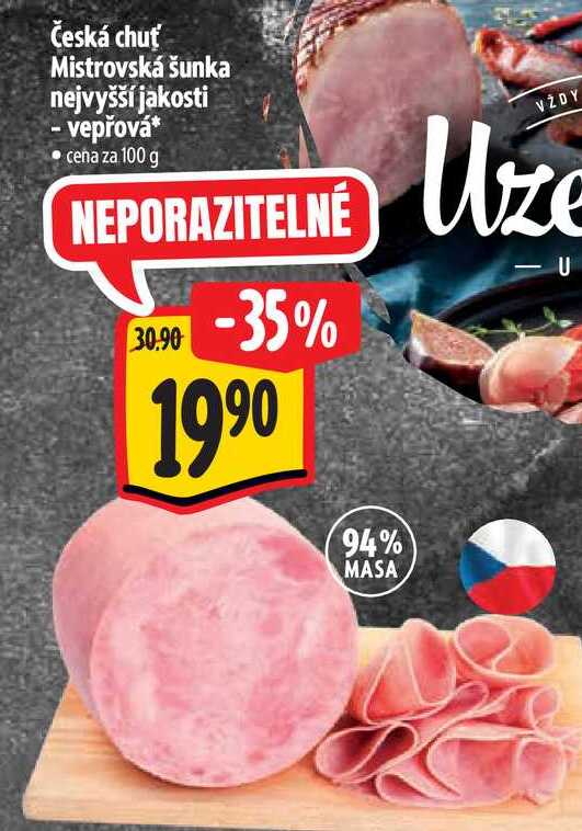 Česká chuť Mistrovská šunka nejvyšší jakosti - vepřová 100 g
