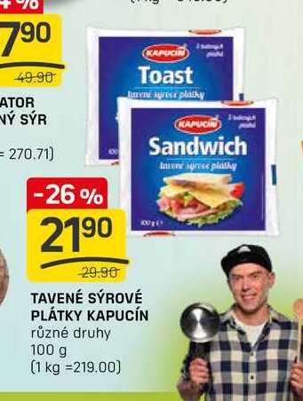 TAVENÉ SÝROVÉ PLÁTKY KAPUCÍN různé druhy 100 g 