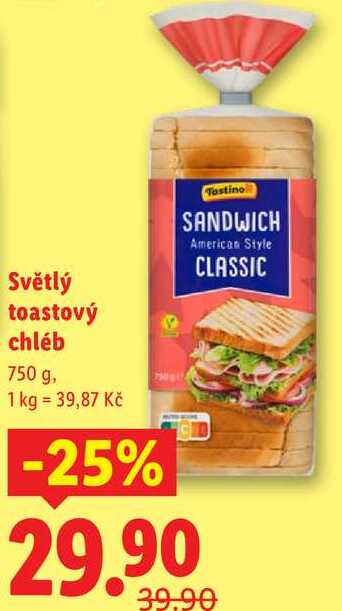 Světlý toastový chléb, 750 g