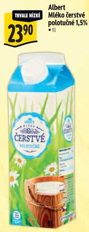 Albert Mléko čerstvé polotučné 1,5%, 1 l