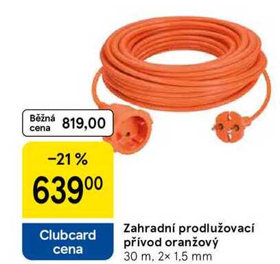 Zahradní prodlužovací přívod oranžový 30 m, 2x 1,5 mm 