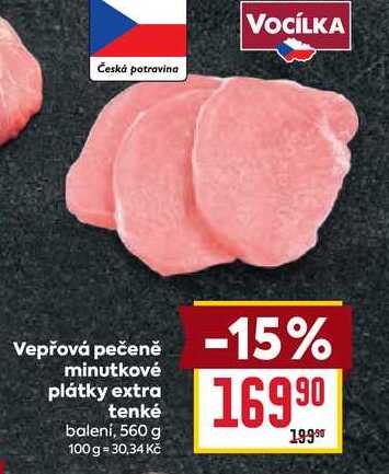 Vepřová pečeně minutkové plátky extra tenké balení, 560 g 