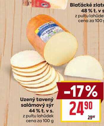 Uzený tavený salámový sýr 44% t. vs. z pultu lahůdek cena za 100 g