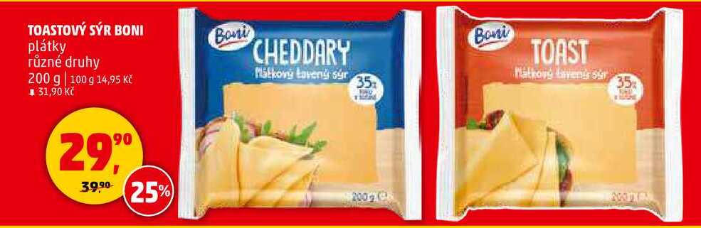 TOASTOVÝ SÝR BONI plátky různé druhy, 200 g 