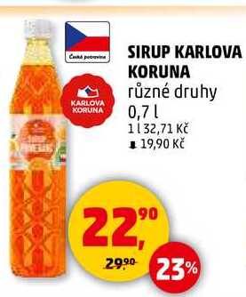 SIRUP KARLOVA KORUNA různé druhy, 0,7 l
